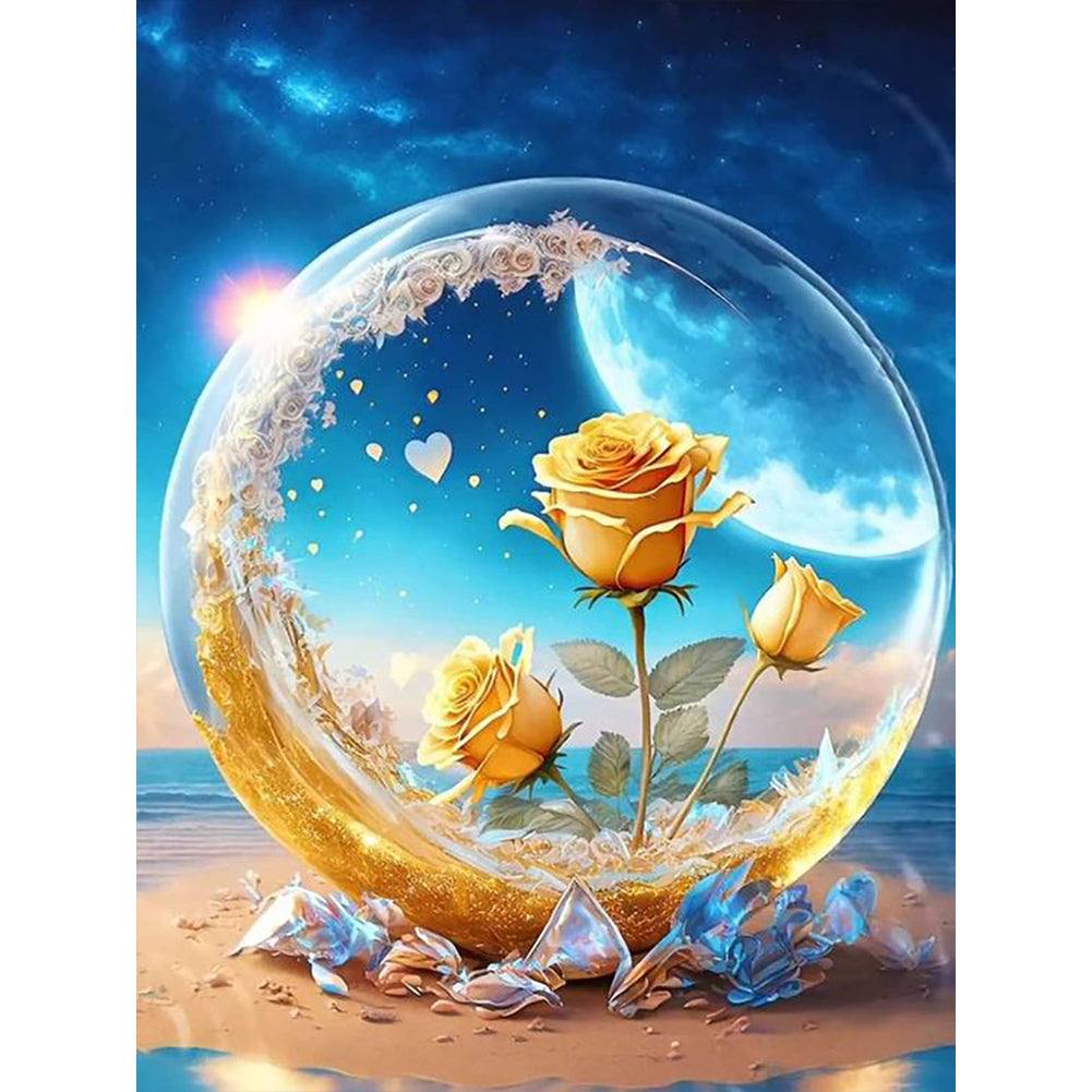 Diamond Painting - Full Round - Yellow rose under the moon (30*40CM)