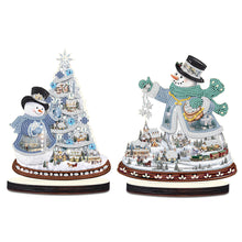Load image into Gallery viewer, 2PCS Wooden Xmas Snowman Desktop Diamond Painting Ornament (#2)
