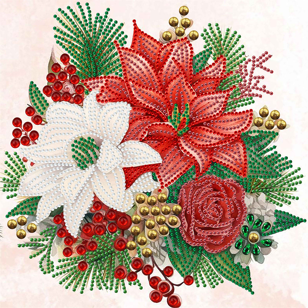 Diamond Painting - Partial Special Shaped - Christmas flower poinsettia (30*30CM)