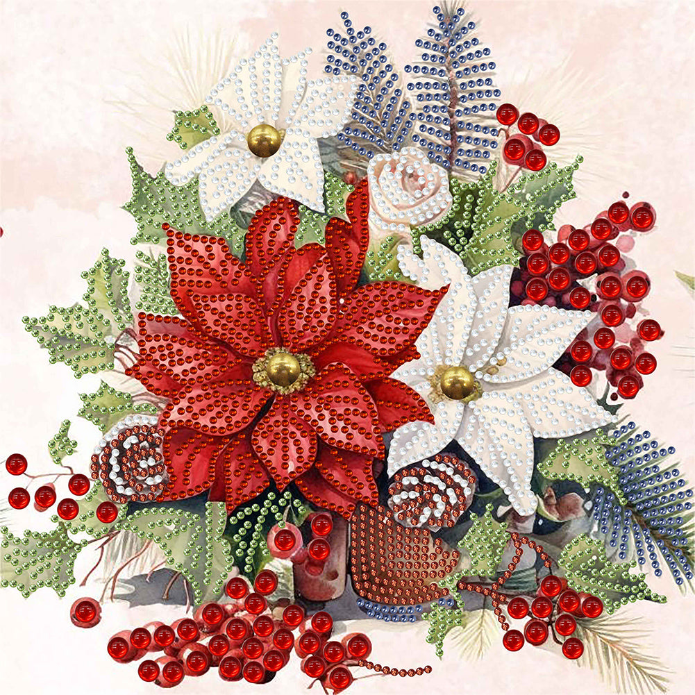 Diamond Painting - Partial Special Shaped - Christmas flower poinsettia (30*30CM)
