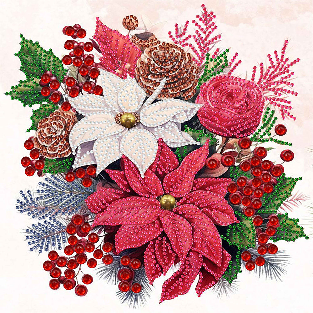 Diamond Painting - Partial Special Shaped - Christmas flower poinsettia (30*30CM)