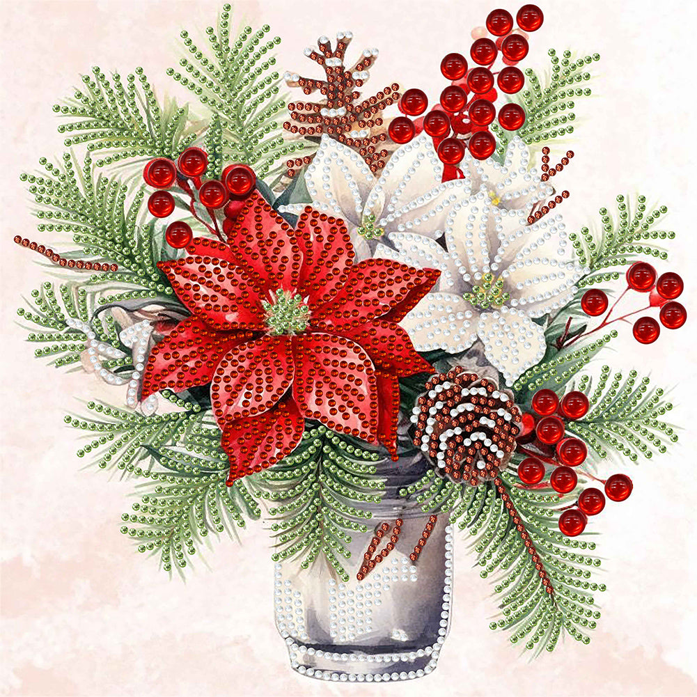Diamond Painting - Partial Special Shaped - Christmas flower poinsettia (30*30CM)