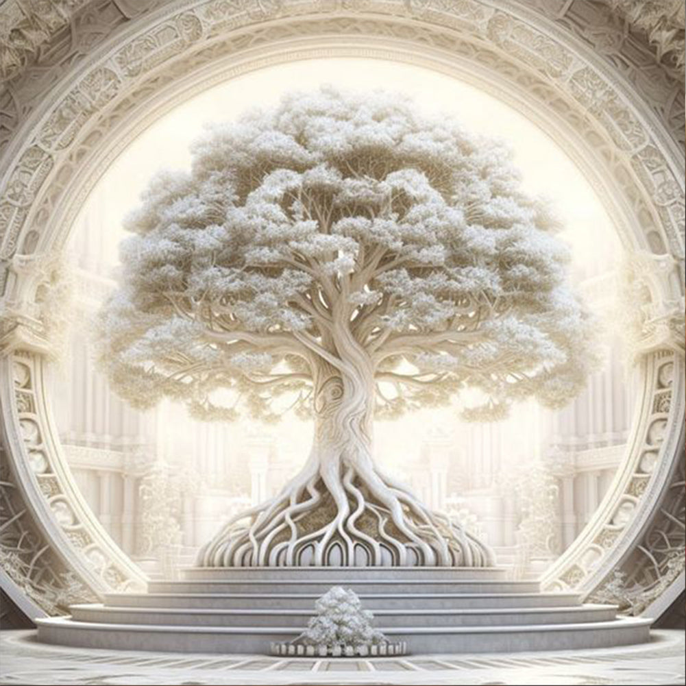 Diamond Painting - Full Round - Pure White Tree of Life Temple (30*30CM)