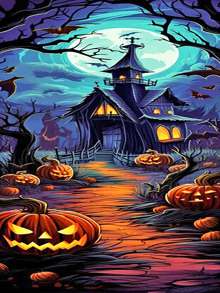 Diamond Painting - Full Round - Halloween Pumpkin Castle (30*70CM)