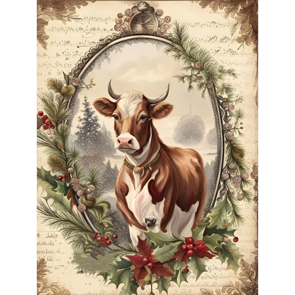 Diamond Painting - Full Round - cow in retro diary (30*40CM)