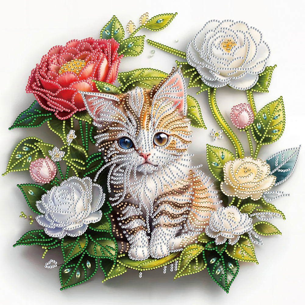 Diamond Painting - Partial Special Shaped - Simple flowers and cats (40*40CM)