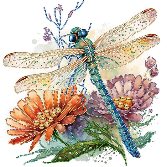 Diamond Painting - Partial Special Shaped - Simple dragonfly and flowers (40*40CM)