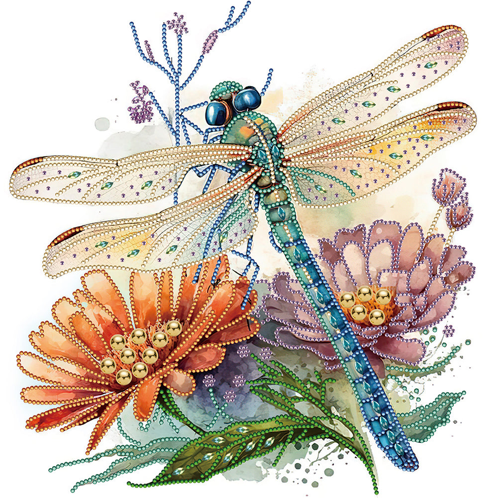 Diamond Painting - Partial Special Shaped - Simple dragonfly and flowers (40*40CM)
