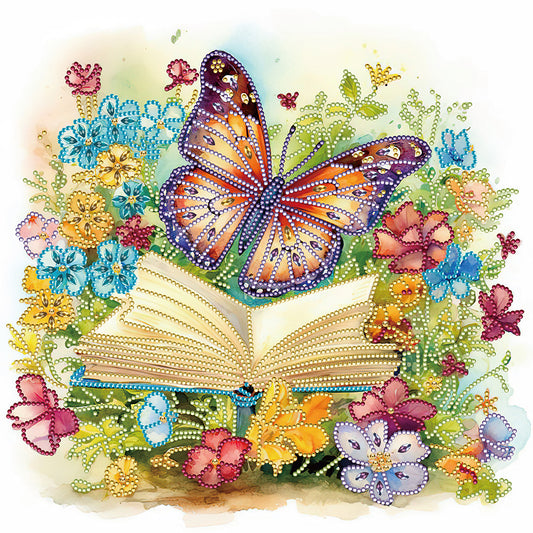 Diamond Painting - Partial Special Shaped - Minimalistic book and butterfly (40*40CM)