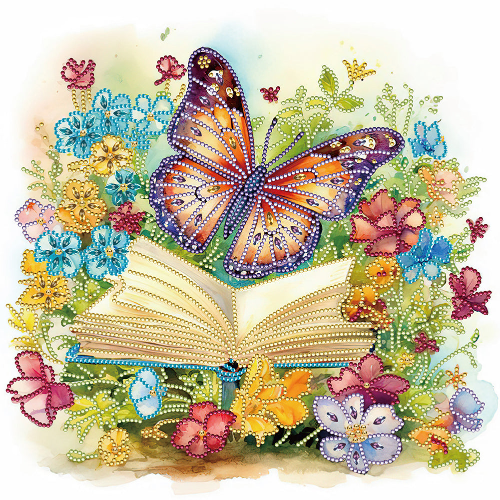 Diamond Painting - Partial Special Shaped - Minimalistic book and butterfly (40*40CM)