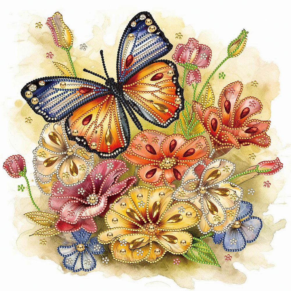 Diamond Painting - Partial Special Shaped - Simple butterfly and flower (40*40CM)
