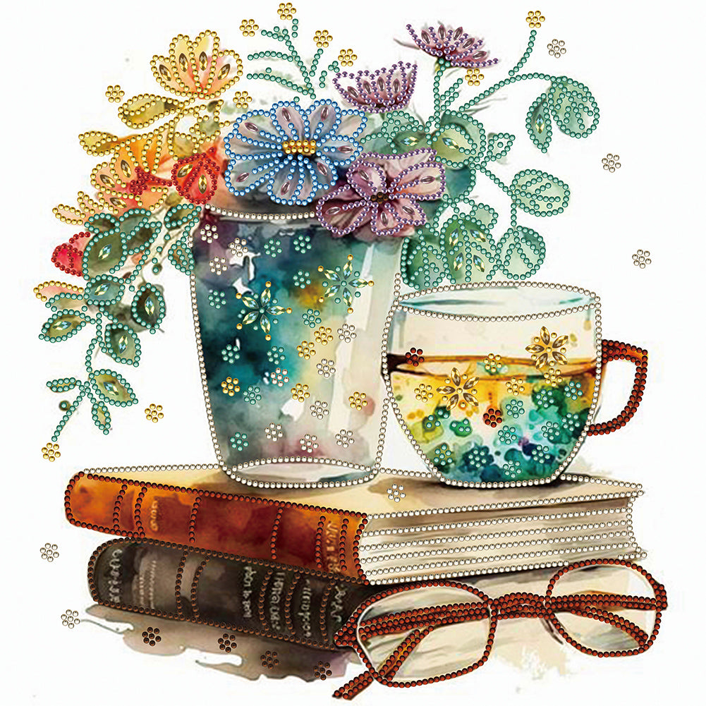 Diamond Painting - Partial Special Shaped - Simple glasses book (40*40CM)
