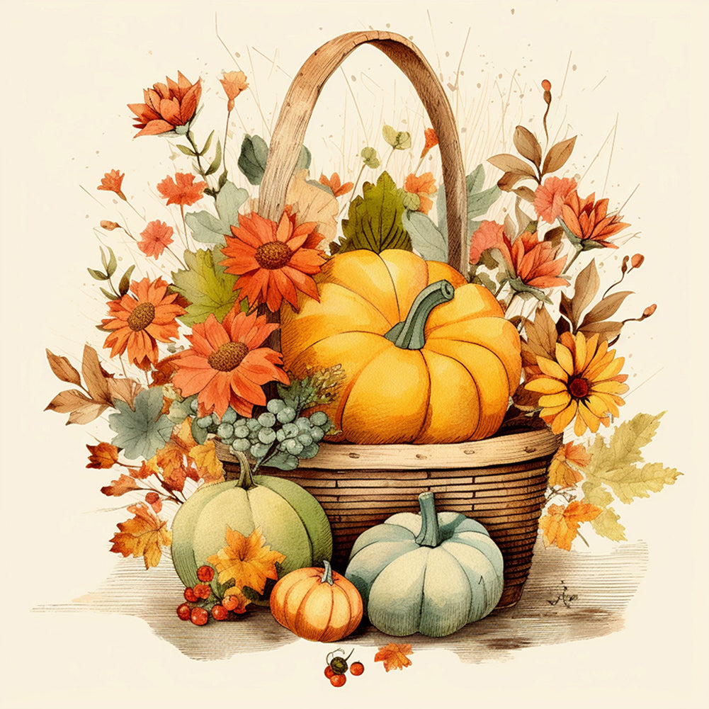 Diamond Painting - Full Round - Pumpkin flower basket (30*30CM)