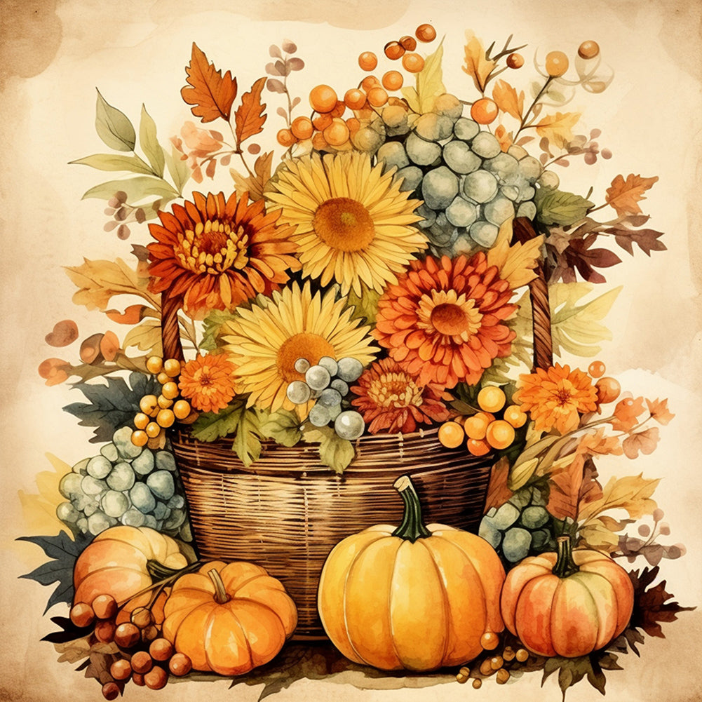 Diamond Painting - Full Round - Pumpkin flower basket (30*30CM)