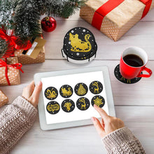 Load image into Gallery viewer, 8PCS Diamond Painting Art Coaster Kit with Holder (Black Gold Xmas Elements)
