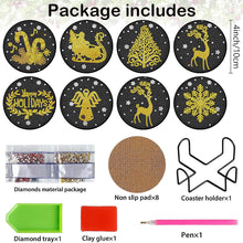 Load image into Gallery viewer, 8PCS Diamond Painting Art Coaster Kit with Holder (Black Gold Xmas Elements)
