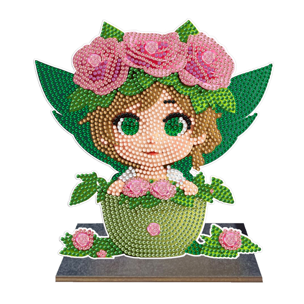 Wooden Crystal Painting Desktop Kit Diamond Art Table Decor (Flower Plate Girl)