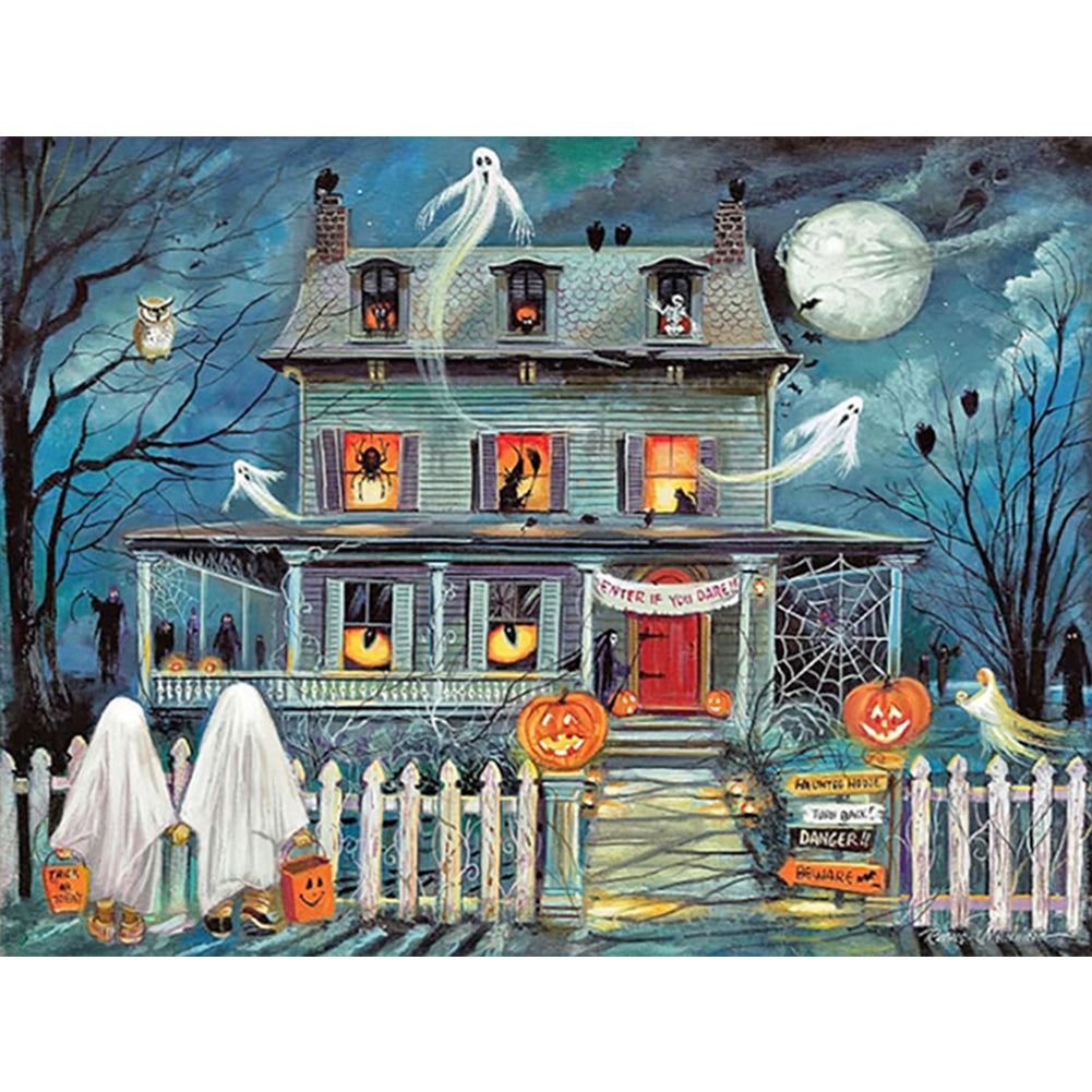 Diamond Painting - Full Round - Halloween horror house (40*30CM)