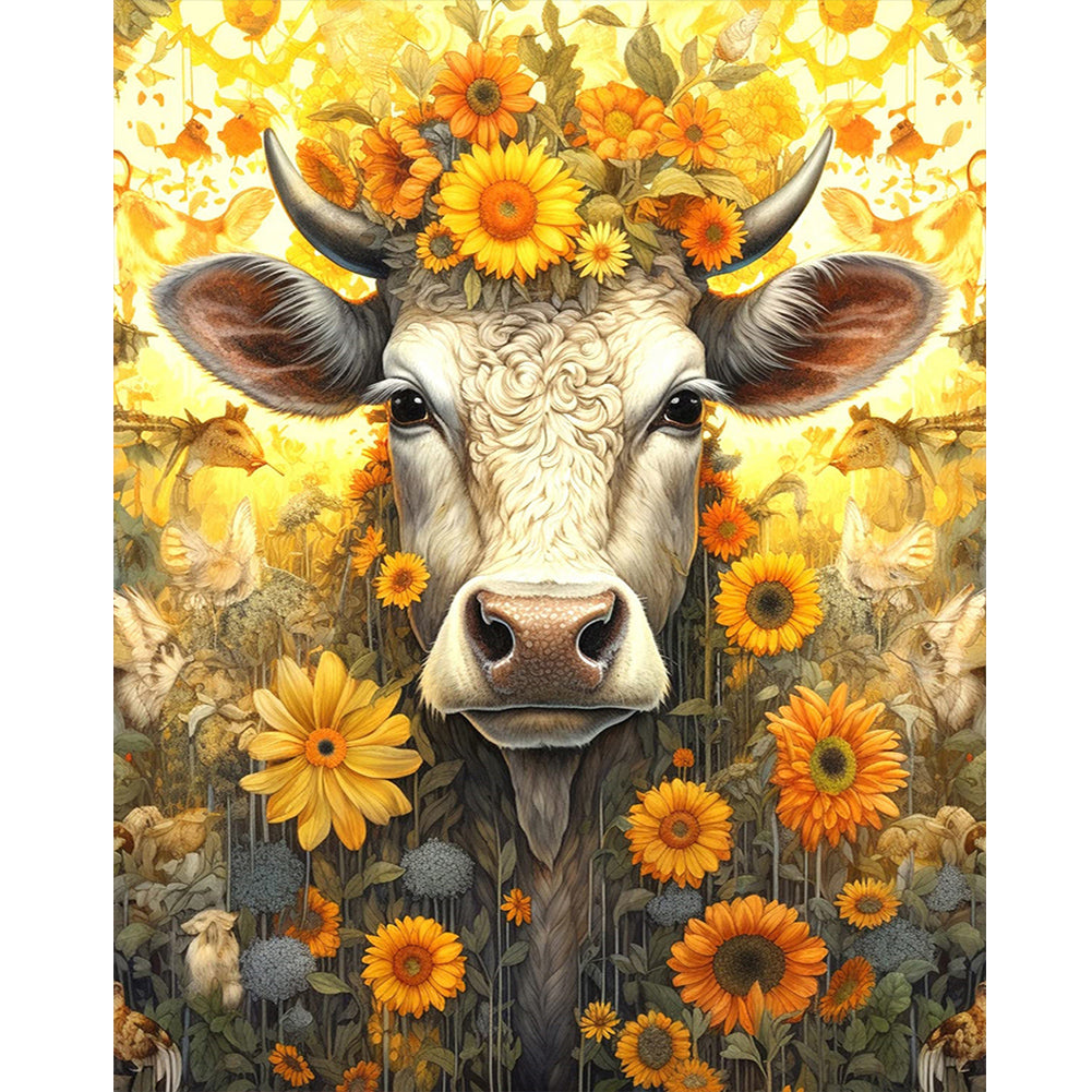 Diamond Painting - Full Round - Sunflower and old cow (40*50CM)