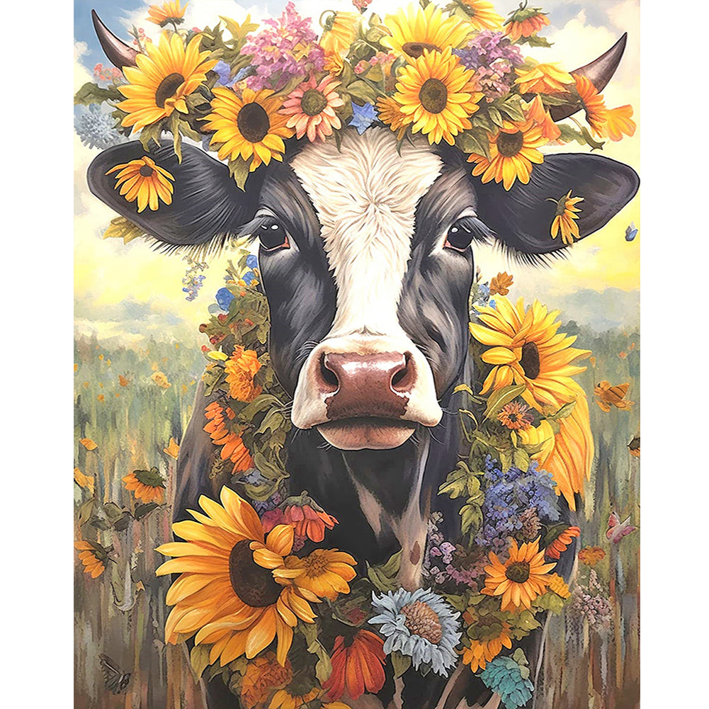 Diamond Painting - Full Round - Sunflower and old cow (40*50CM)