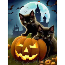 Load image into Gallery viewer, Diamond Painting - Full Round - Halloween black cat and pumpkin lantern (30*40CM)

