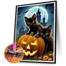 Load image into Gallery viewer, Diamond Painting - Full Round - Halloween black cat and pumpkin lantern (30*40CM)
