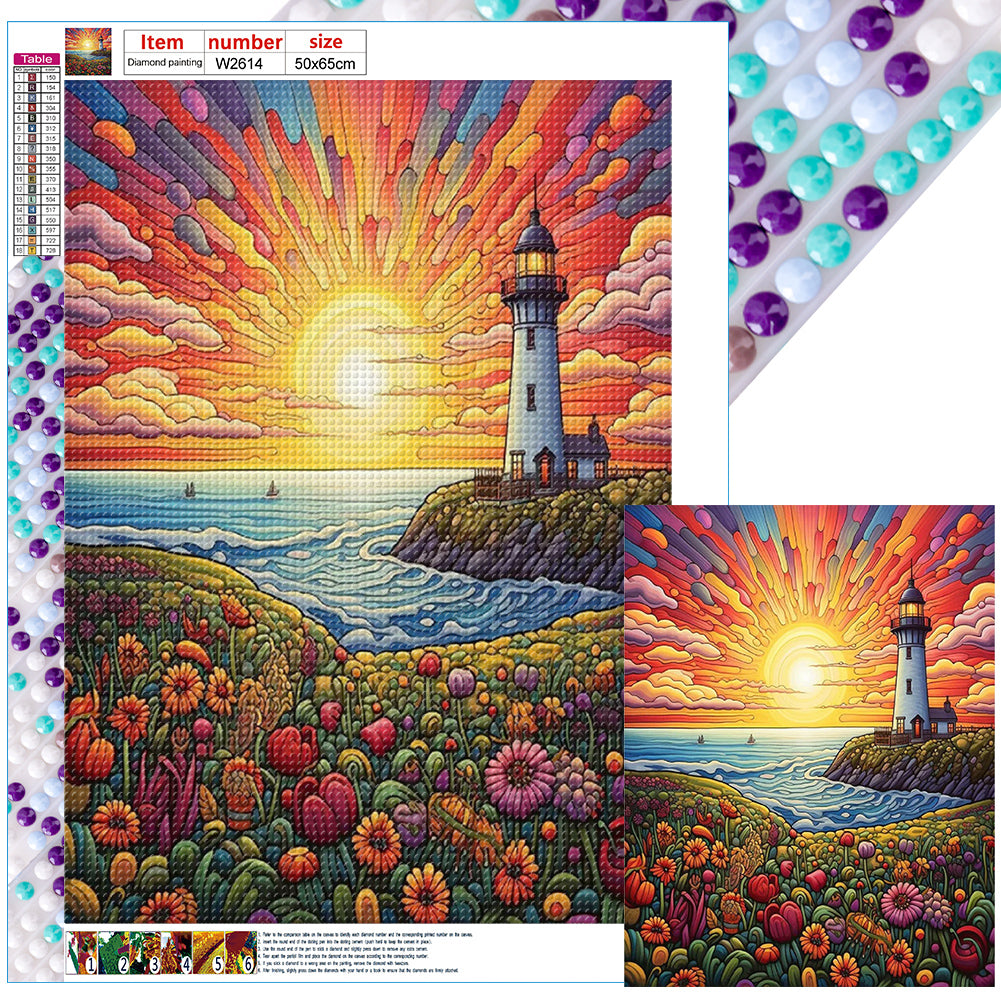 Diamond Painting - Full Round - sunrise sea lighthouse (50*65CM)
