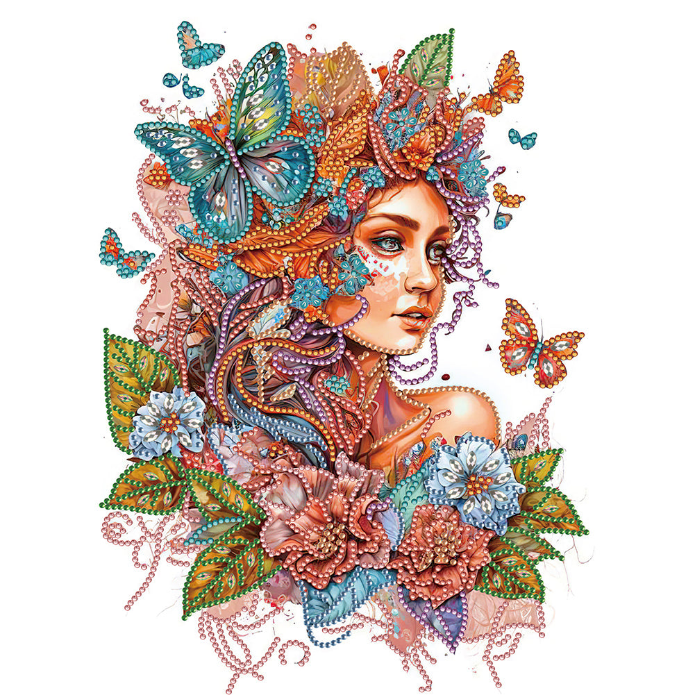 Diamond Painting - Partial Special Shaped - girl flower butterfly (30*40CM)