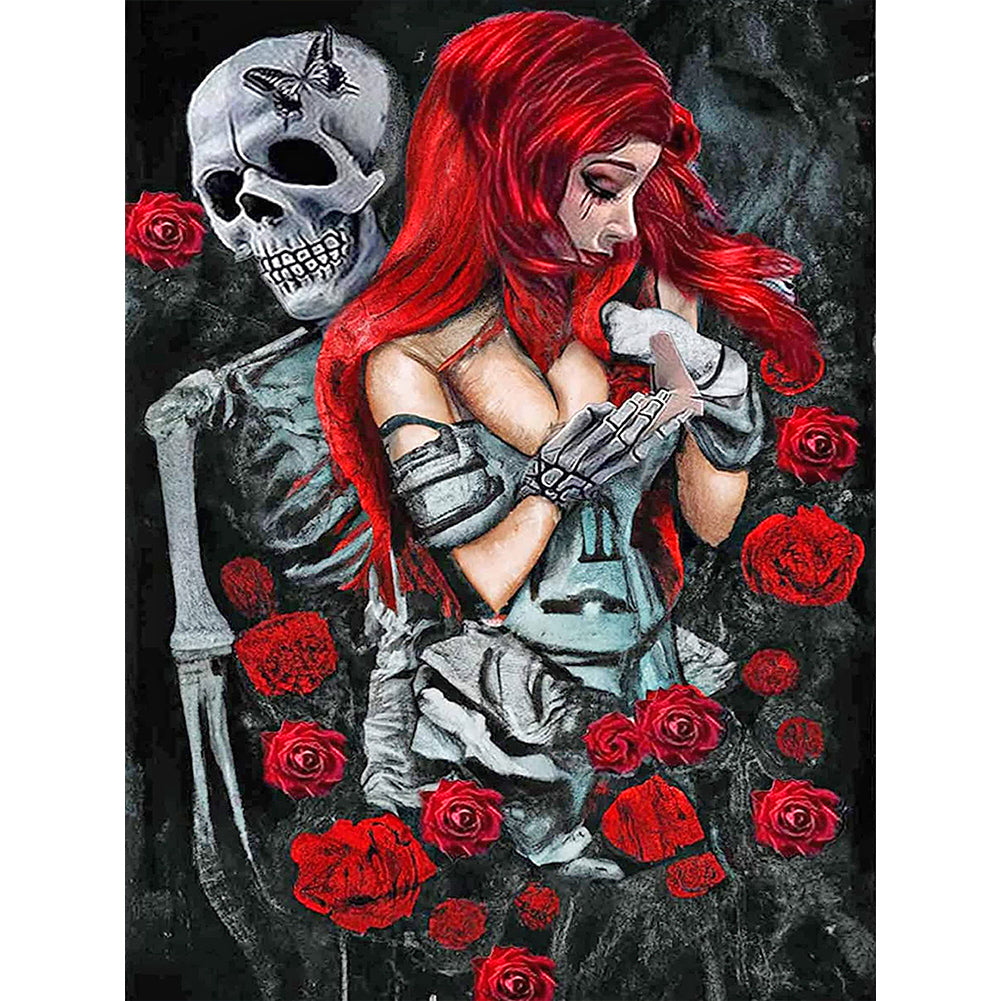Diamond Painting - Full Round - girl rose skull (30*40CM)