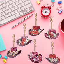 Load image into Gallery viewer, 6PCS Double Sided Special Shape Diamond Painting Keychain (Vintage Cowboy Hat)
