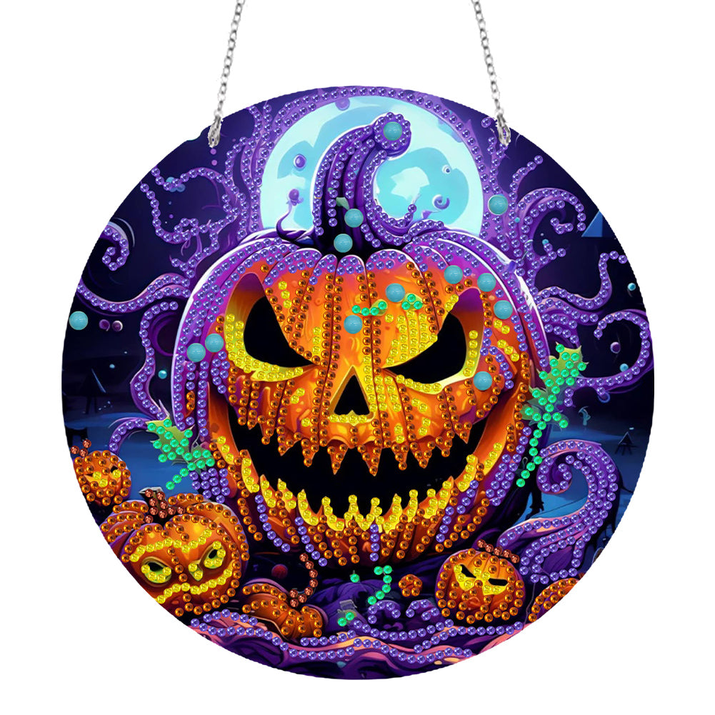 Suncatcher Double Sided Diamond Painting Hanging Sign (Pumpkin Monster)