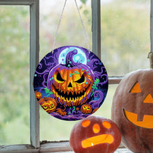 Load image into Gallery viewer, Suncatcher Double Sided Diamond Painting Hanging Sign (Pumpkin Monster)
