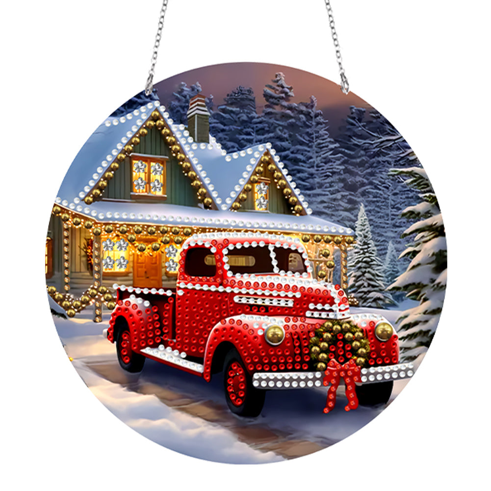 Suncatcher Double Sided Special Shape Crystal Painting Ornaments Xmas Red Truck