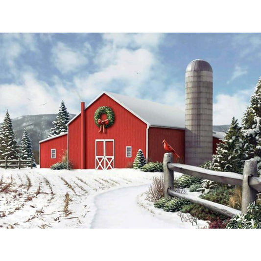 Diamond Painting - Full Round - Red House with Snow Scenery (40*30CM)
