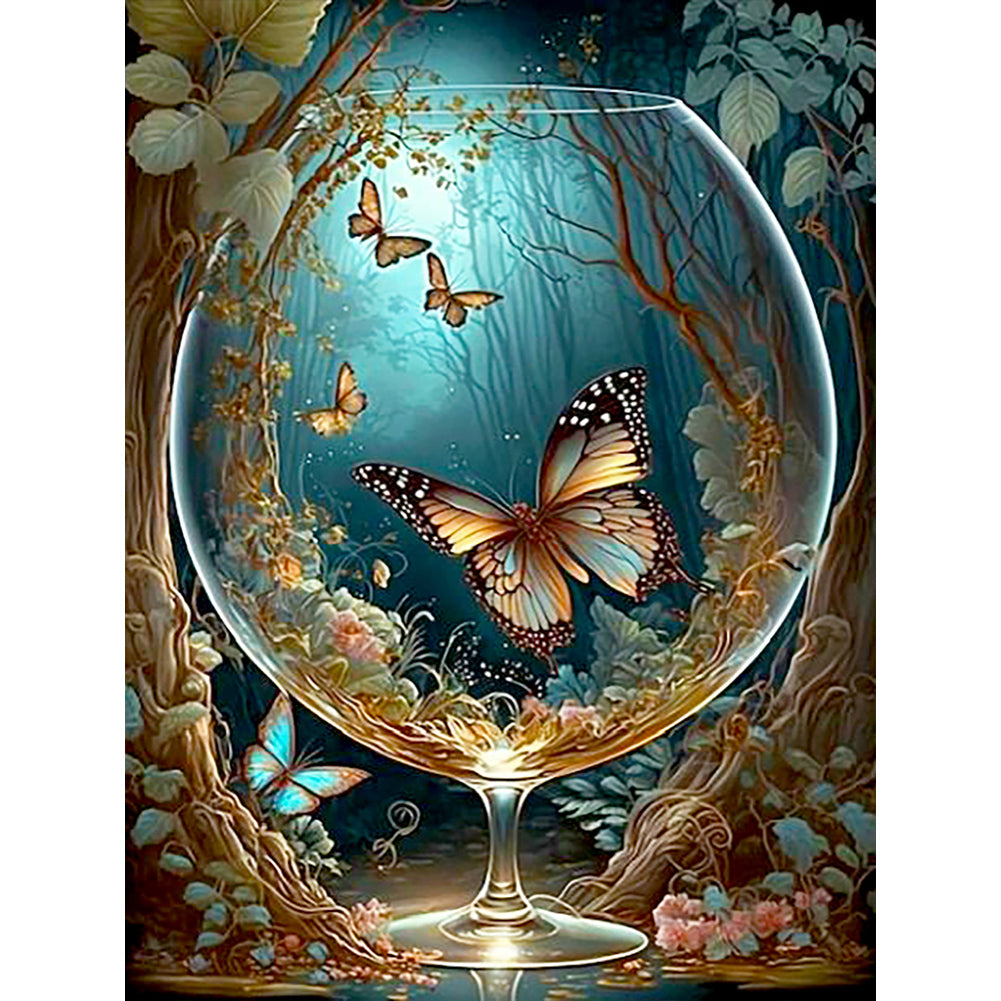 Diamond Painting - Full Round - butterfly in cup (30*40CM)