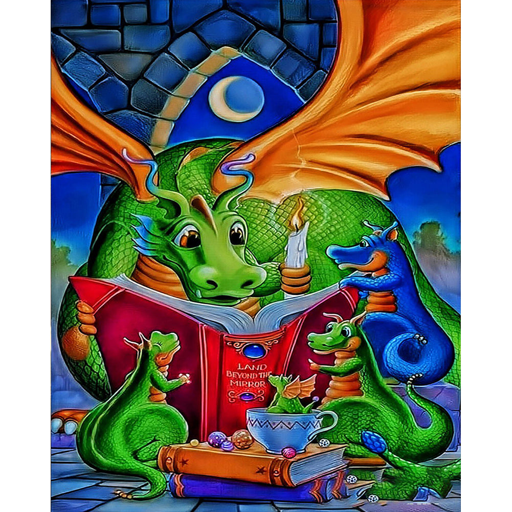 Diamond Painting - Full Round - Dinosaur reading a book (40*50CM)