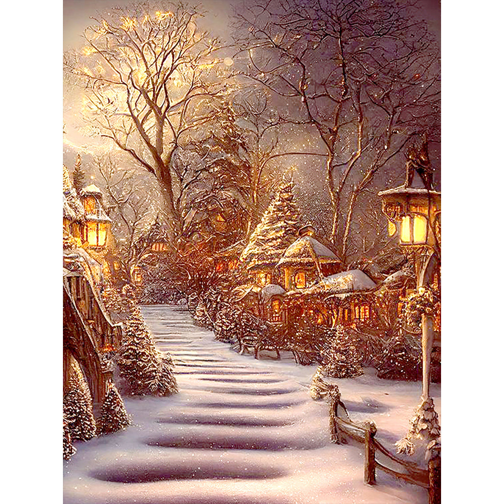 Diamond Painting - Full Round - Snowy night street scene (30*40CM)