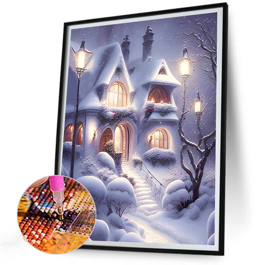 Diamond Painting - Full Round - Snowy night street scene (30*40CM)