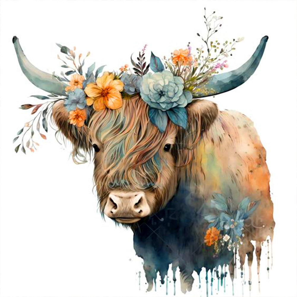Diamond Painting - Full Round - Flowers and yak (30*30CM)