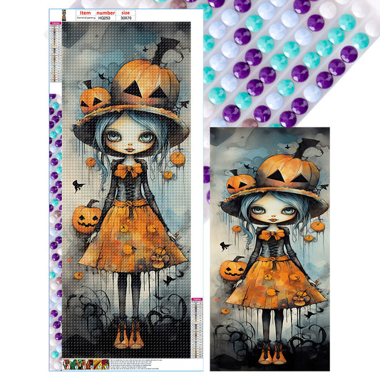 Diamond Painting - Full Round - Halloween pumpkin little witch (30*70CM)