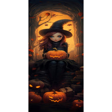 Load image into Gallery viewer, Diamond Painting - Full Round - Halloween little witch holding pumpkin (30*70CM)
