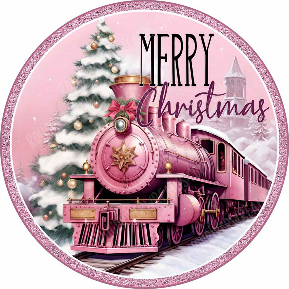 Diamond Painting - Full Round - round sign christmas train (30*30CM)