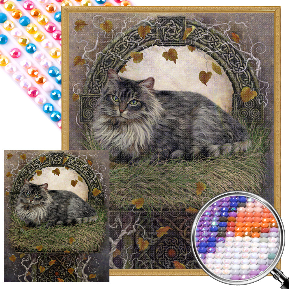 AB Diamond Painting - Full Round - Cat on grass cartoon series (40*50CM)