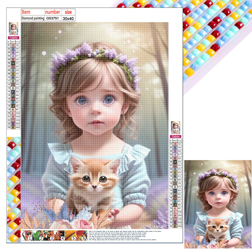 Diamond Painting - Full Square - Cute pets and girls (30*40CM)