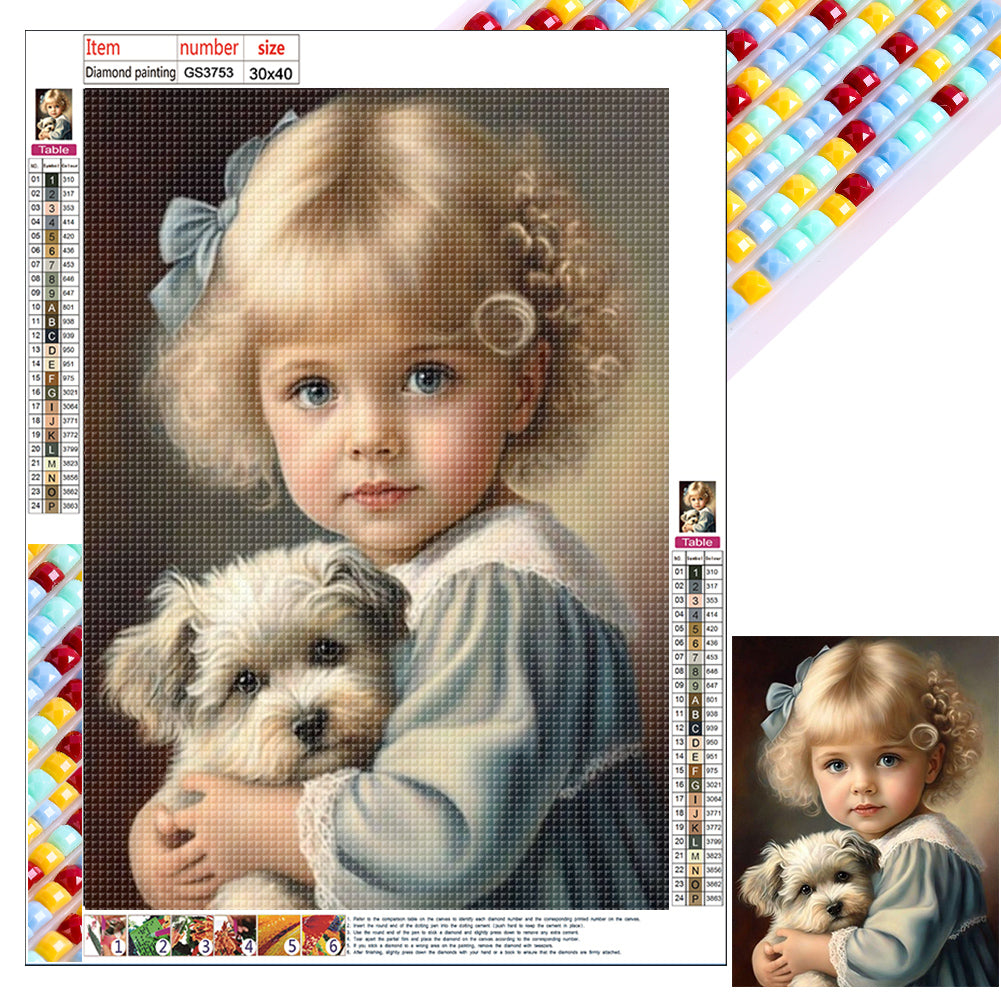 Diamond Painting - Full Square - Cute pets and girls (30*40CM)