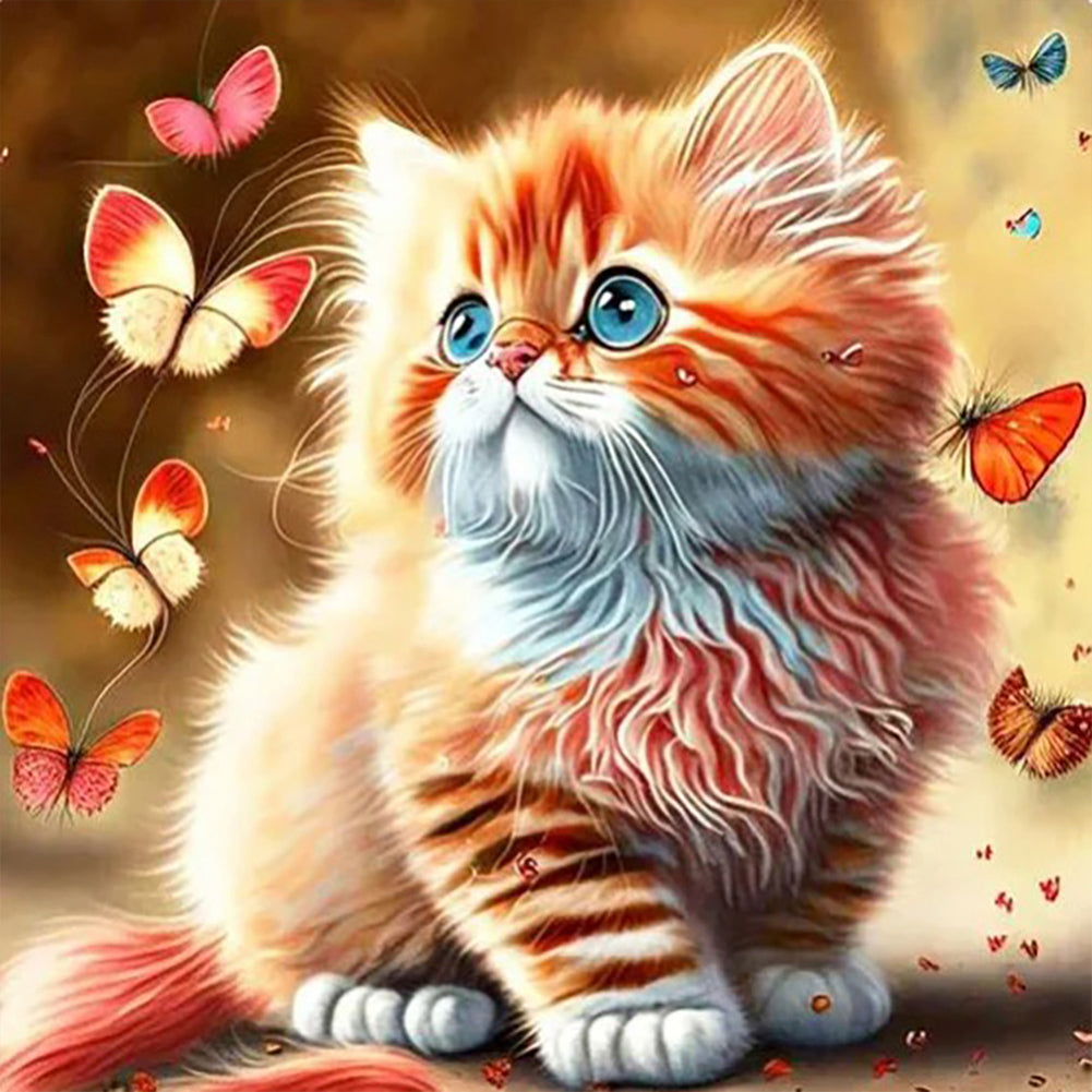 Diamond Painting - Full Round - butterfly and kitten (30*30CM)