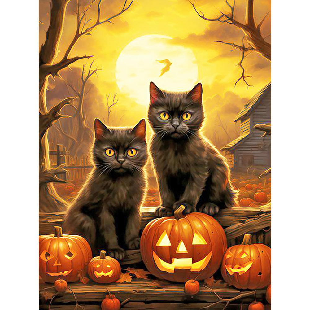 Diamond Painting - Full Round - halloween cats and dogs (30*40CM)