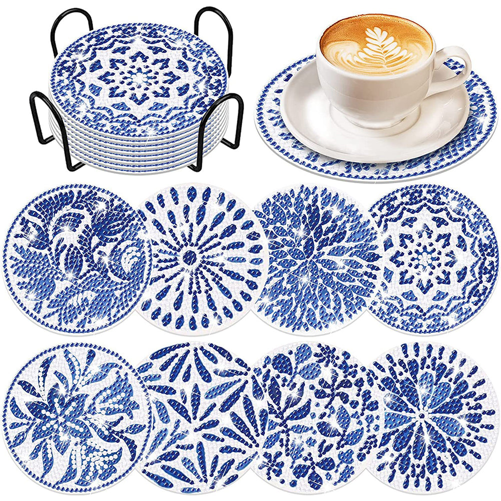 8PCS Special Shape Diamond Painting DIY Coaster with Holder (Celadon)