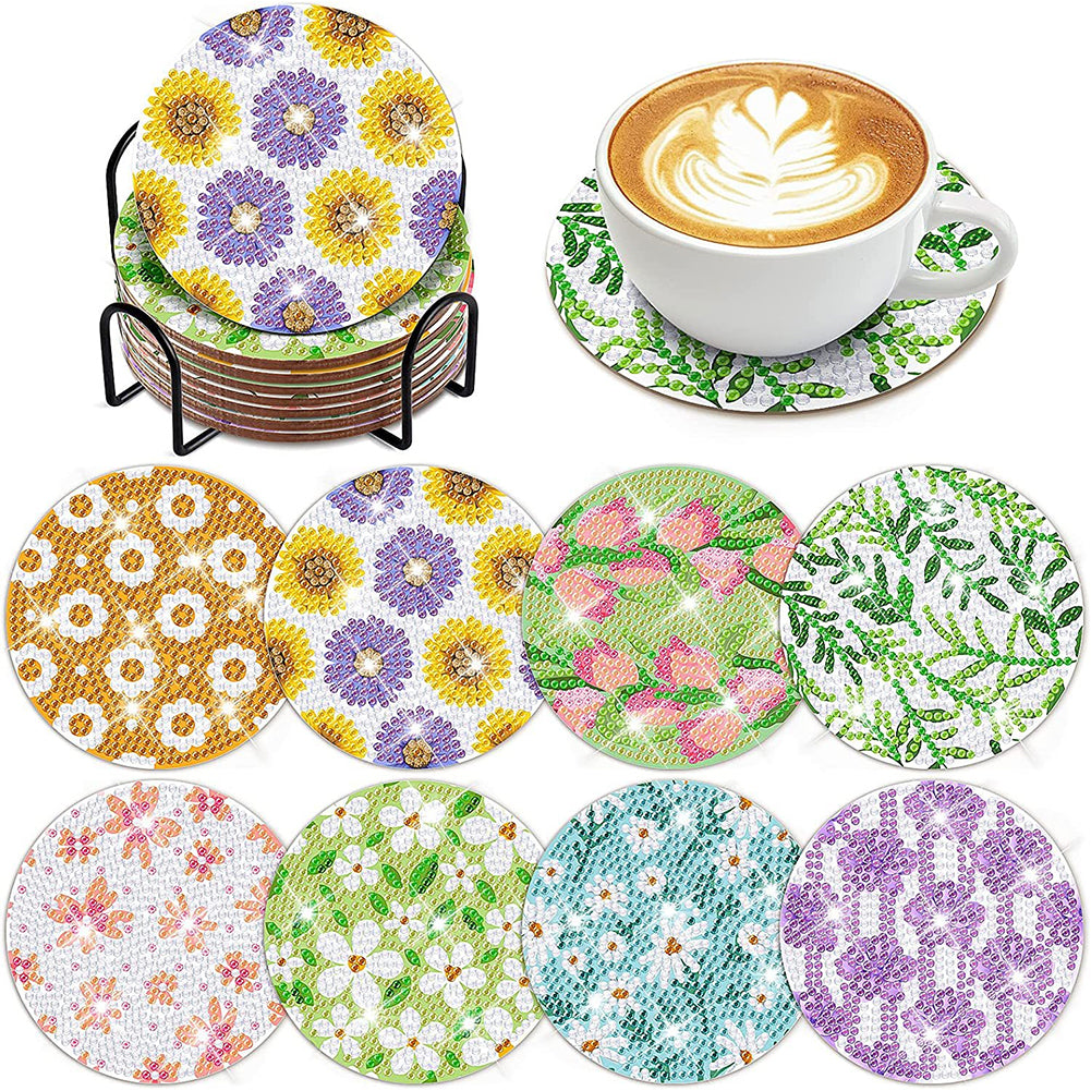 8PCS Special Shape Diamond Painting DIY Coaster with Holder (Cute Flat Pattern)