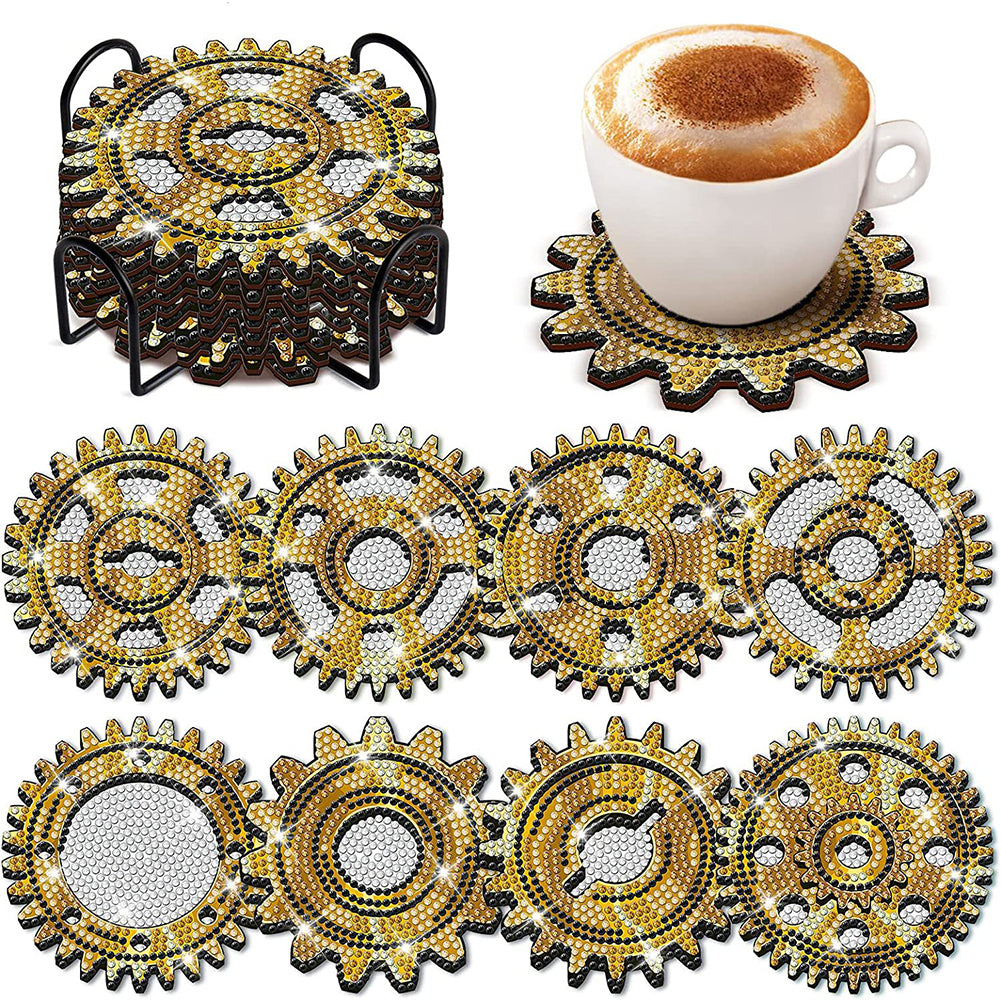 8PCS Special Shape Diamond Painting DIY Coaster with Holder (Pinion)